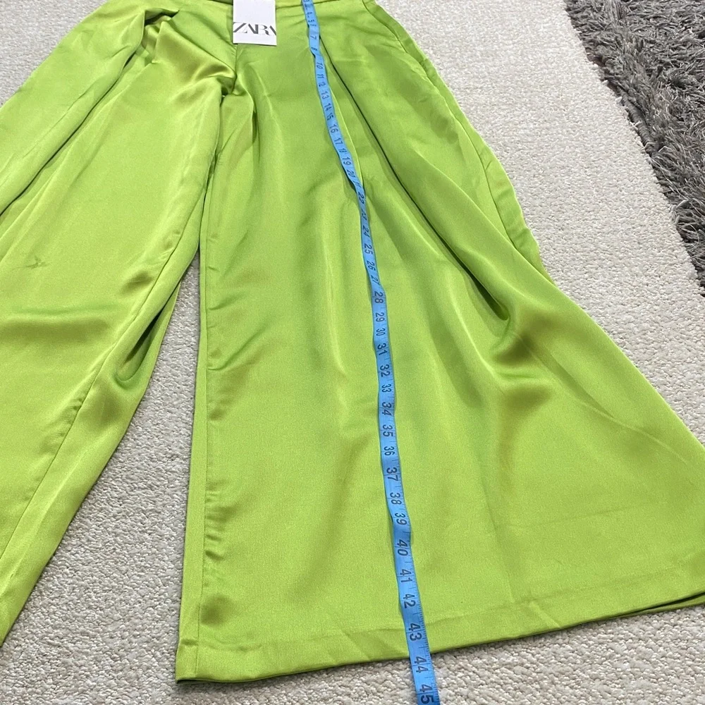 Zara Olive Green Wide-Leg Pleated Trousers Size S - Picture 13 of 16